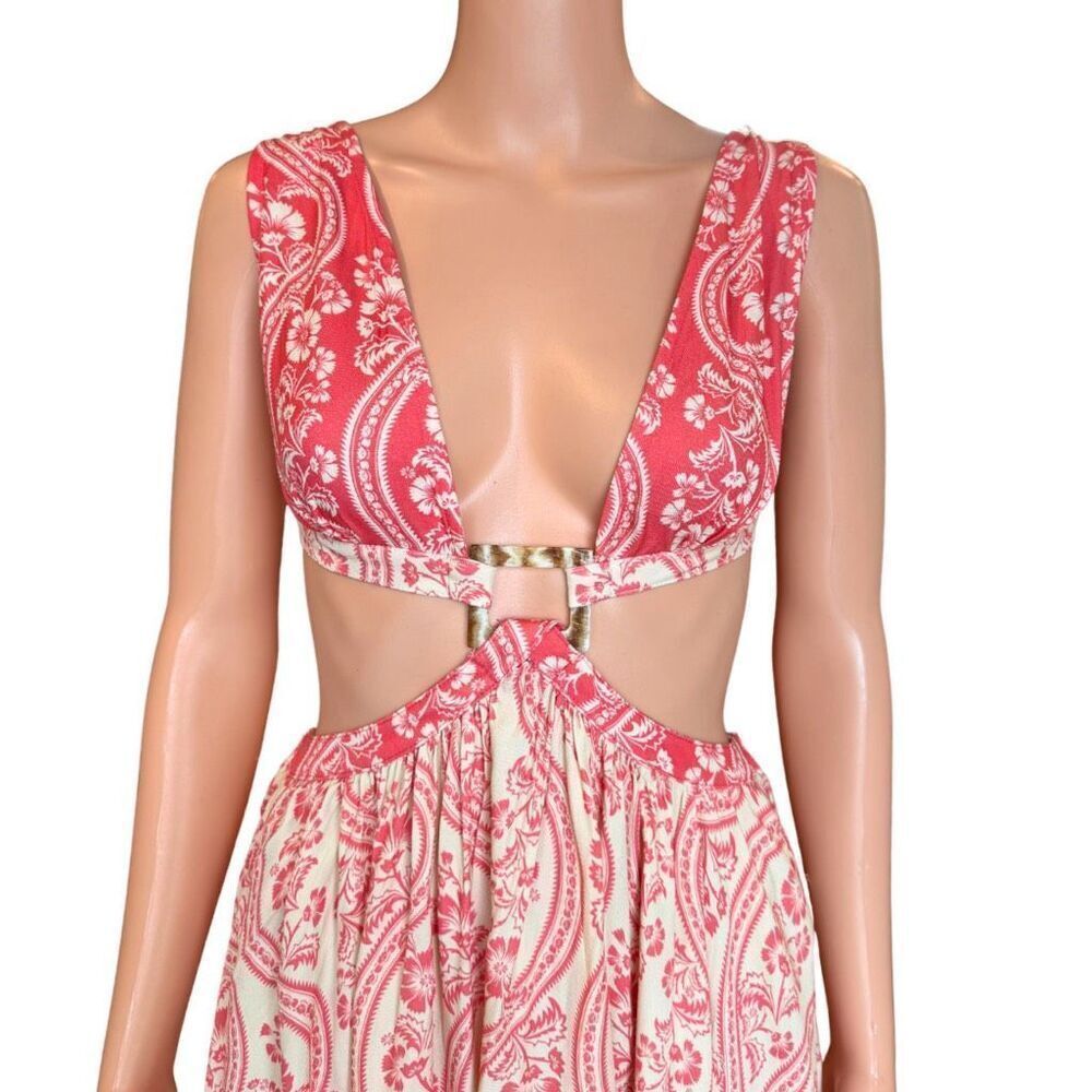 Agua Bendita Gillian Tout Cutout Mini Dress Pink Floral Resort Vacation Medium - Picture 4 of 8